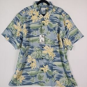 Luxstitch Men's Silk Hawaiian Short Sleeve Button-Down Beach Shirt Blue Sz XXL